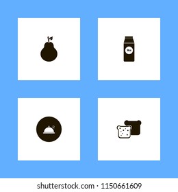 fresh icons. pack milk, pear, proper meal and bread slices vector icons set