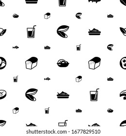 fresh icons pattern seamless. Included editable filled mussel, Salad, perch, drinks, bread, baked fish, breakfast, fish steak, vegetarian icons. fresh icons for web and mobile.