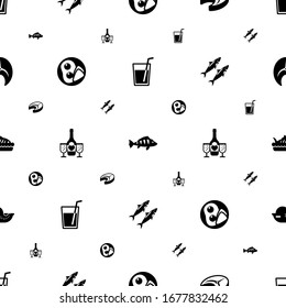 neue Symbole nahtlos. Einschließlich Essbare gefüllte Getränke, Perch, Fisch Steak, Frühstück, Champagner, Sardine, gebackener Fisch, Meeresfrüchte, Lachs Symbole. neue Symbole für Web und Mobile.