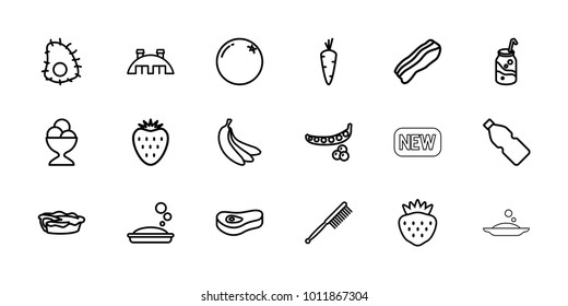 Fresh icons. set of 18 editable outline fresh icons: carrot, orange, peas, soap, toothbrush, soda, ice cream ball, pie, strawberry, barn, bacon, meat, bottle, banana