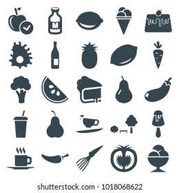Fresh icons. set of 25 editable filled fresh icons such as pear, cauliflower, lemon, apple, bottle, ice cream, pepper, tomato, milk, cup, watermelon, pineapple