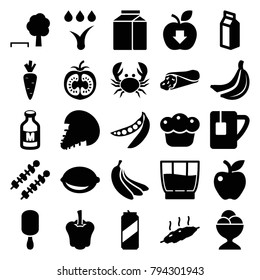 Fresh icons. set of 25 editable filled fresh icons such as tree and bench, wrap sandwich, ice cream on stick, ice cream ball, apple, lemon, peas, milk, tea cup, pie, drink