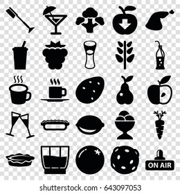 Fresh icons set. set of 25 fresh filled icons such as potato, orange, mulberry, toothbrush, ice cream ball, milk glass, pie, meat leg, pear, apple, lemon, carrot, broccoli