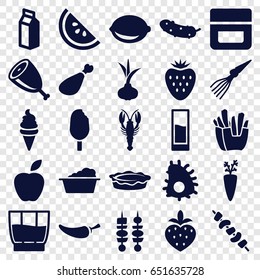 Fresh icons set. set of 25 fresh filled icons such as onion, crab, cream, laundry, french fries, ice cream, pepper, cucumber, pie, kebab, meat leg, lemon, milk, strawberry