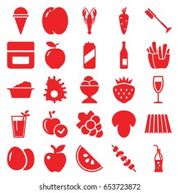 Fresh icons set. set of 25 fresh filled icons such as field, egg, mushroom, carrot, apple, peach, crab, cream, grape, toothbrush, laundry, french fries, ice cream