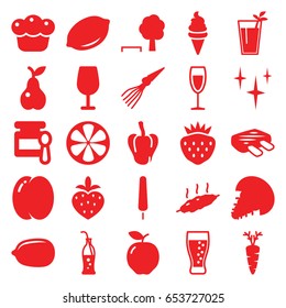 Fresh icons set. set of 25 fresh filled icons such as apple, peach, pepper, lemon, baby food, cocktail, lemon, clean, ice cream, ice cream on stick, pear, strawberry, carrot