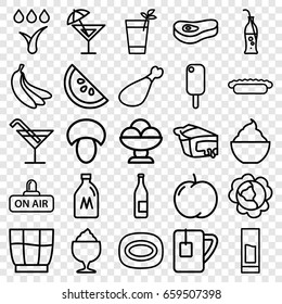 Fresh icons set. set of 25 fresh outline icons such as milk can, mushroom, apple, cabbage, cocktail, soap, milkshake, pie, meat leg, open air, tea cup, soda bottle, drink