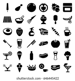 Fresh icons set. set of 36 fresh filled icons such as field, currant, orange, peas, apple, cauliflower, porridge, bottle, spray bottle, cream, toothbrush, dish, wrap sandwich