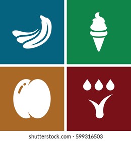 fresh icons set. Set of 4 fresh filled icons such as peach, banana, ice cream