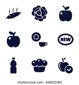 Fresh icons set. set of 9 fresh filled icons such as cabbage, apple, dish, pie, meat, bottle