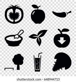 Fresh icons set. set of 9 fresh filled icons such as apple, porridge, pepper, soda, leaf, tomato, extinct sea creature, apple download
