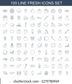 fresh icons. Trendy 100 fresh icons. Contain icons such as onion, beet, wine glass, tomato, tree and bench, milkshake, crab, cucumber, Grape, bottle. fresh icon for web and mobile.