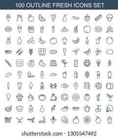 fresh icons. Trendy 100 fresh icons. Contain icons such as ice cream ball, apple, lemon, Grape, corn, soap, peas, watering system, field, extinct sea creature. fresh icon for web and mobile.