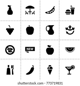 Fresh icons. vector collection filled fresh icons. includes symbols such as pepper, grapes, apple, pear, jug, pea, air conditioning, new. use for web, mobile and ui design.