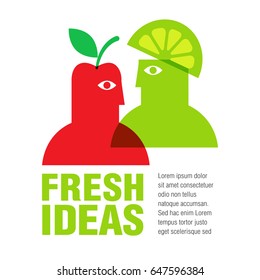 Fresh ideas, apple brain. Vector illustration.