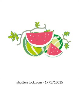 fresh illustration of a watermelon with halves and triangles