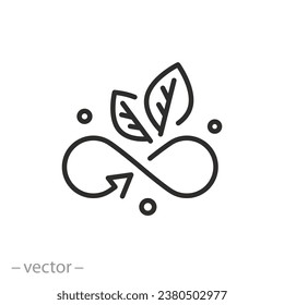 fresh infinity icon, leaves with infinity sign, save environment, eco-friendly concept, thin line vector illustration