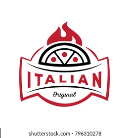 fresh Italian original pizza logo on fire vector illustration