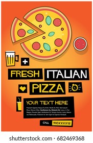 Fresh Italian Pizza Retro Poster Design With Text Box Template