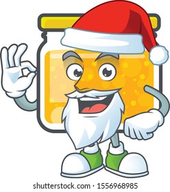 Fresh jam in jar cartoon character santa claus.