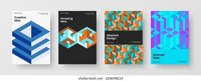 Fresh journal cover vector design template collection. Modern mosaic shapes banner illustration composition.