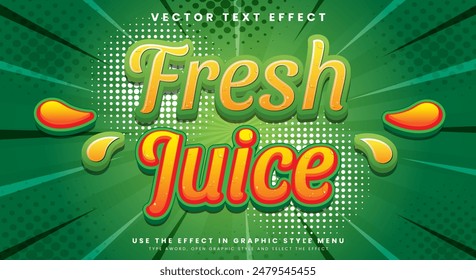 Jugo fresco 3d Plantilla de efecto de texto editable adecuada para frutas frescas temáticas