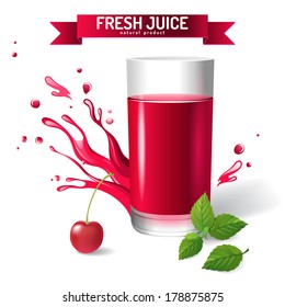 Fresh juice background with cherry and mint