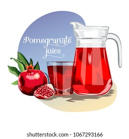 Fresh juice background with pomegranates