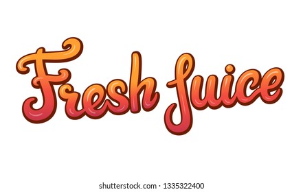 Fresh juice bar menu handwritten lettering. Restaurant cafe menu title. Calligraphic comic style headline. Colorful bright volume font. Vector typographic pop-art inscription