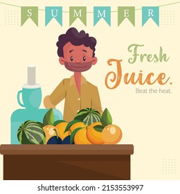 Fresh Juice Beat The Heat Banner Design Template.