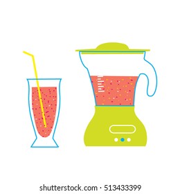 Fresh juice and blender. Vector illustration