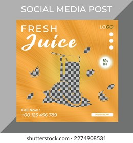 Fresh juice business marketing social media post or web banner template design with abstract background, logo and icon. 