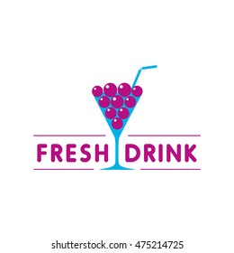 Fresh juice cafe logo design. Isolated vector logo concept with grape in wineglass. Good for vegetarian cafe and restaurant.