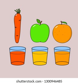 Fresh juice from carrot, Apple and orange