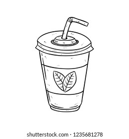 fresh juice in the cup with straw using sketch or hand drawn style