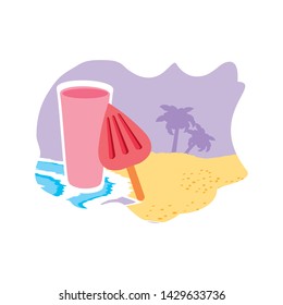 fresh juice fruit with ice cream on the beach