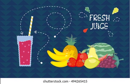 Fresh juice from fresh fruit. Vector illustration.