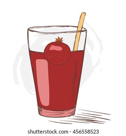 Fresh juice in a glass. Vector illustration of drink. Garnet
