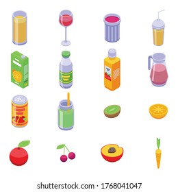 Fresh juice icons set. Isometric set of fresh juice vector icons for web design isolated on white background