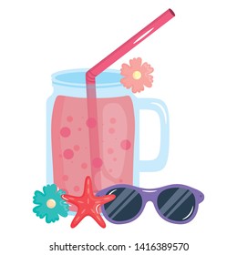 fresh juice jar with straw and sunglasses