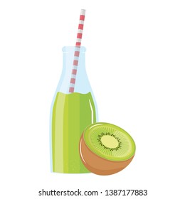 fresh juice kiwi fruit in botttle with straw