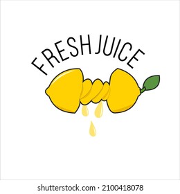 fresh juice lemon squish logo vector with yellow colour and leaf that can use for cafe, drink corner, and etc