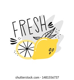 Fresh juice, lemonade. Vector label template for drink. Juicy fruit in the style of Doodle, flat.
