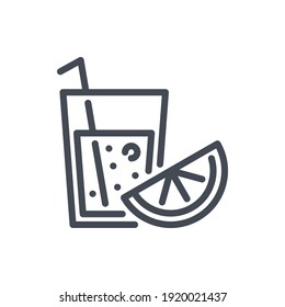 Fresh juice line icon. Glass with straws and lemon slice vector outline sign.