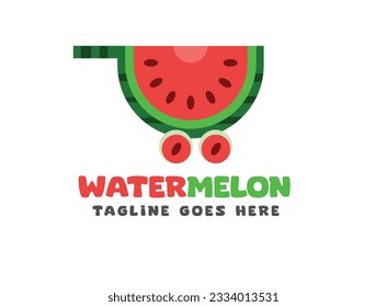 Fresh juice logo design template with a cart filled with watermelon juice splashes , watermelon cart logo, watermelon in cart vector logo design