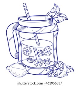 Fresh juice logo. Glass jar with lemon juice.
