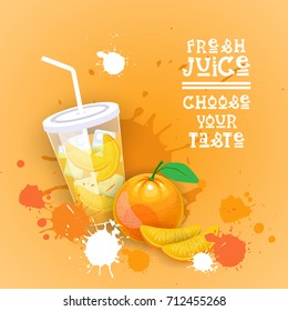 Fresh Juice Logo Healthy Vitamin Drink Bar Colorful Banner Flat Vector Illustration