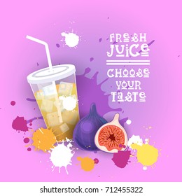 Fresh Juice Logo Healthy Vitamin Drink Bar Colorful Banner Flat Vector Illustration