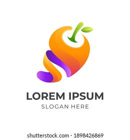 fresh juice logo, juice and mango, combination logo with 3d colorful style