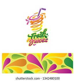 Fresh juice logo template with splash of juice and twisted colors - vector